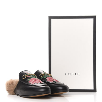 Gucci Calfskin Fur Flower Embroidered Princetown Slippers 41 Black 9 of 9