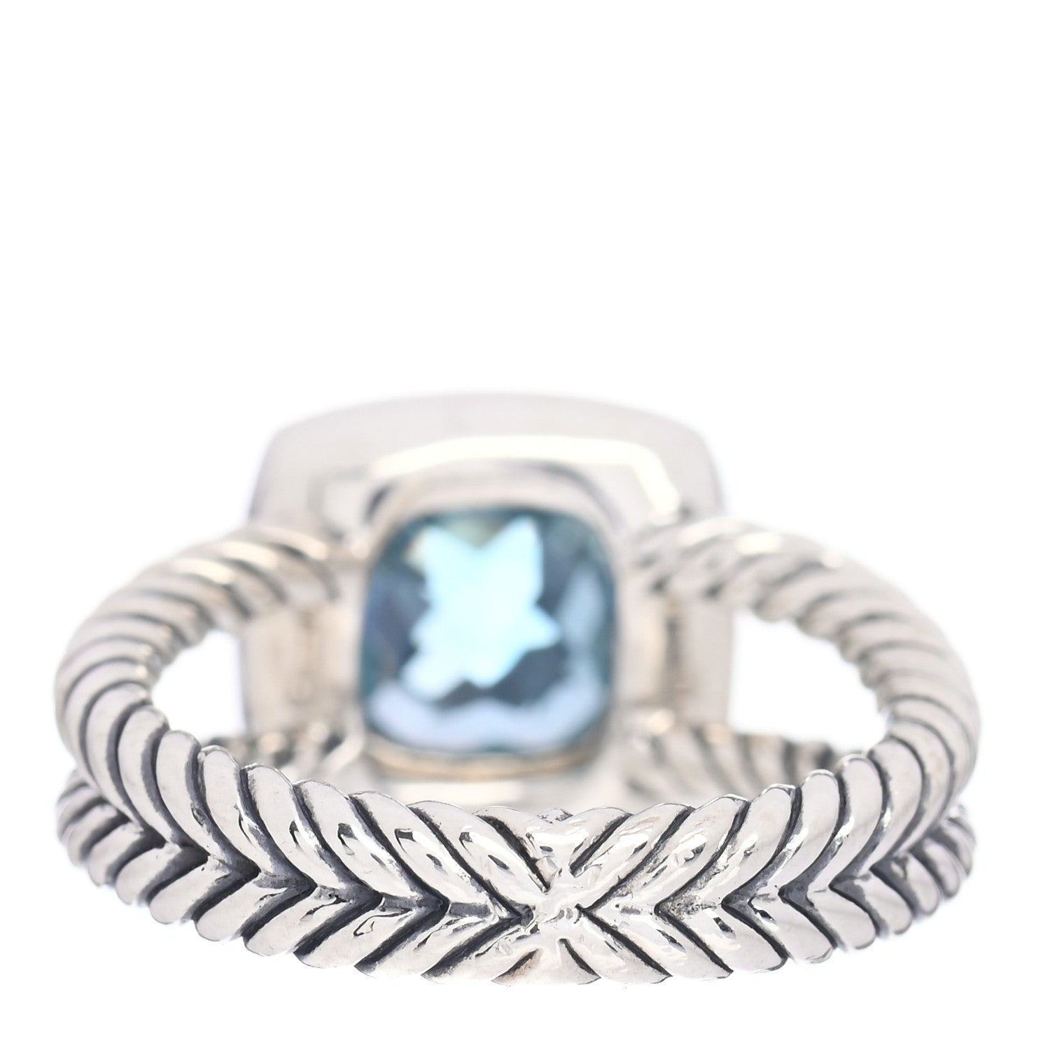 David Yurman Sterling Silver Diamond Blue Topaz 7mm Petite Albion Ring 49 5 4 of 5