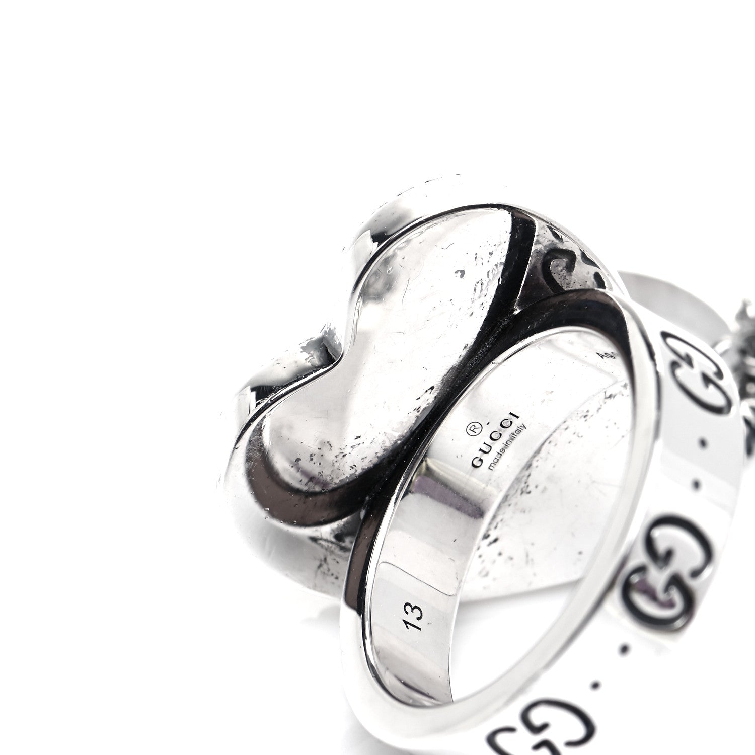 Gucci Sterling Silver Black Onyx Heart 25 Chain Ring 53 6.5 4 of 7