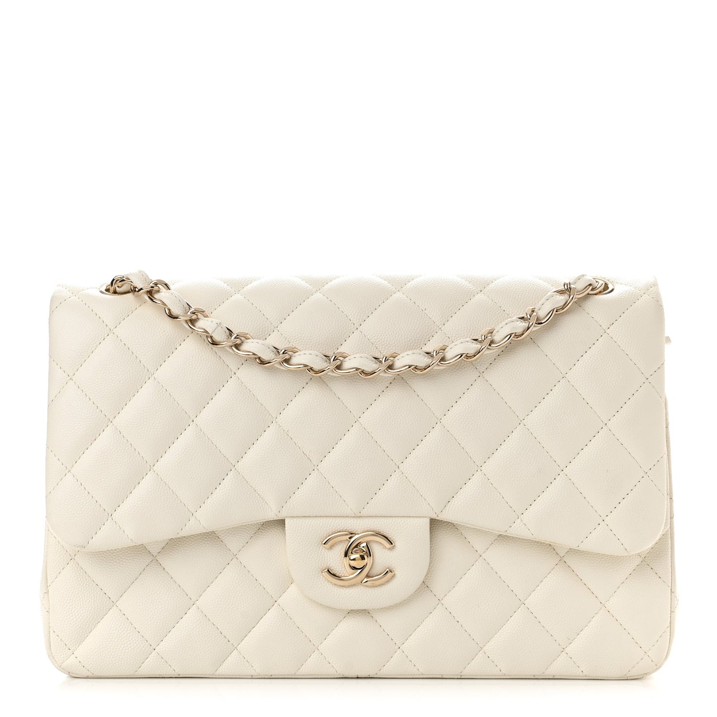 Caviar Quilted Jumbo Double Flap White