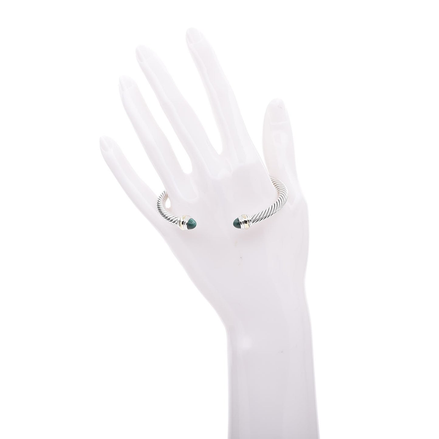 Sterling Silver 14K Yellow Gold Malachite 5mm Cable Classic Bracelet