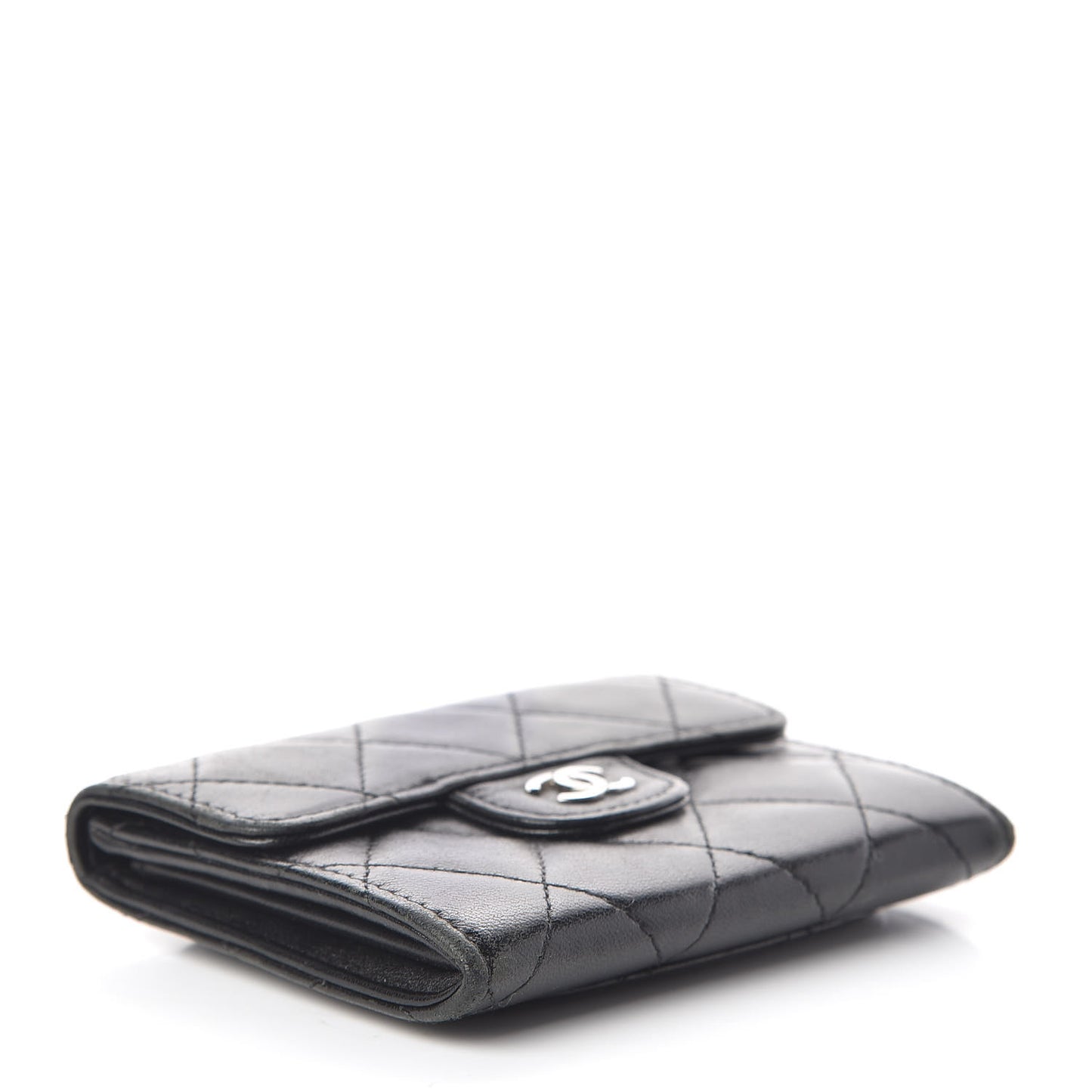 Lambskin Quilted Flap Card Holder Wallet Black