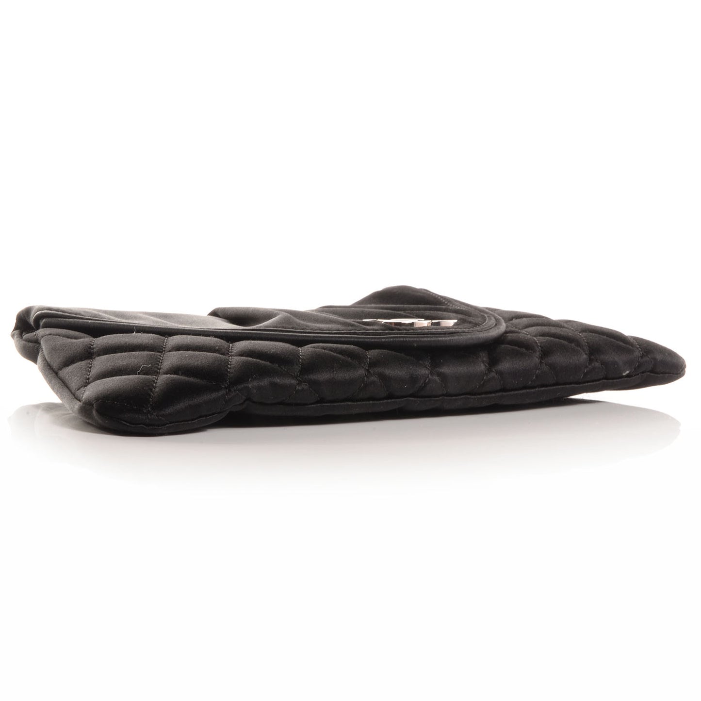 Satin Quilted Flap Clutch Black