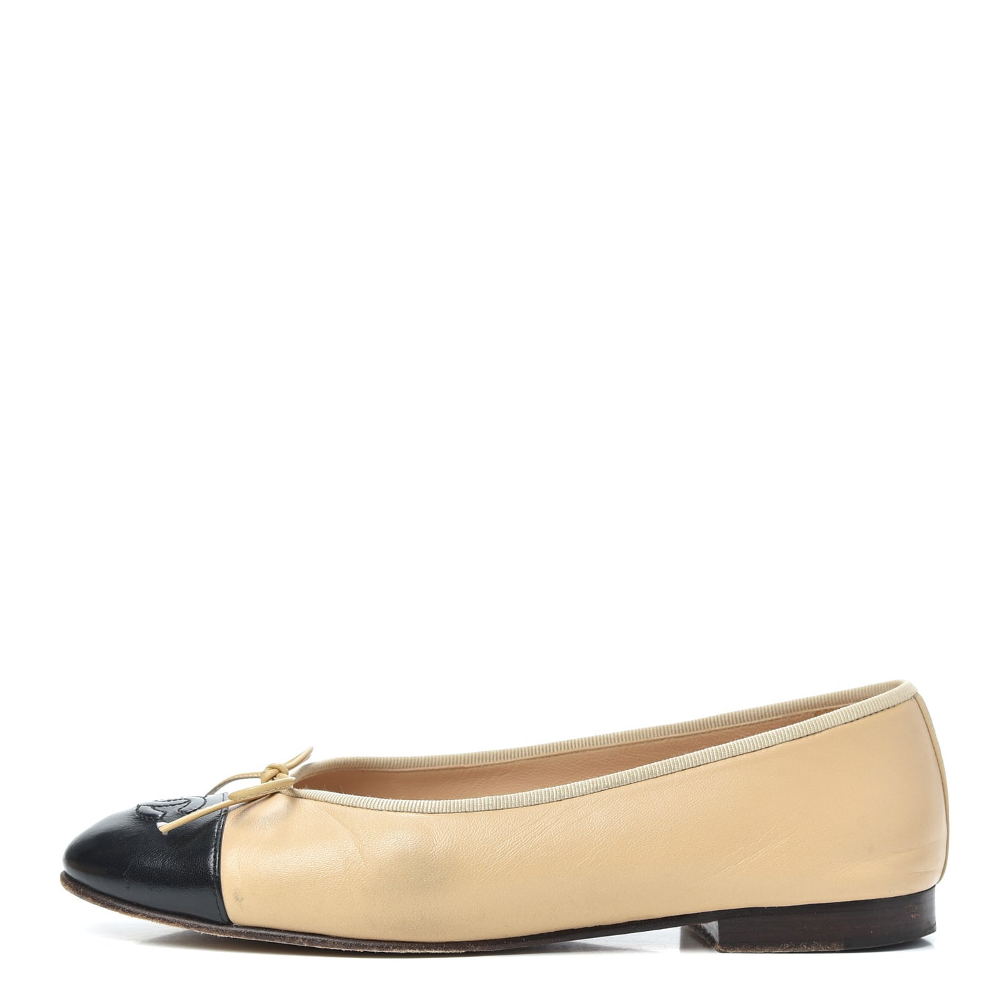 Lambskin Cap Toe CC Ballerina Flats 39 Beige Black