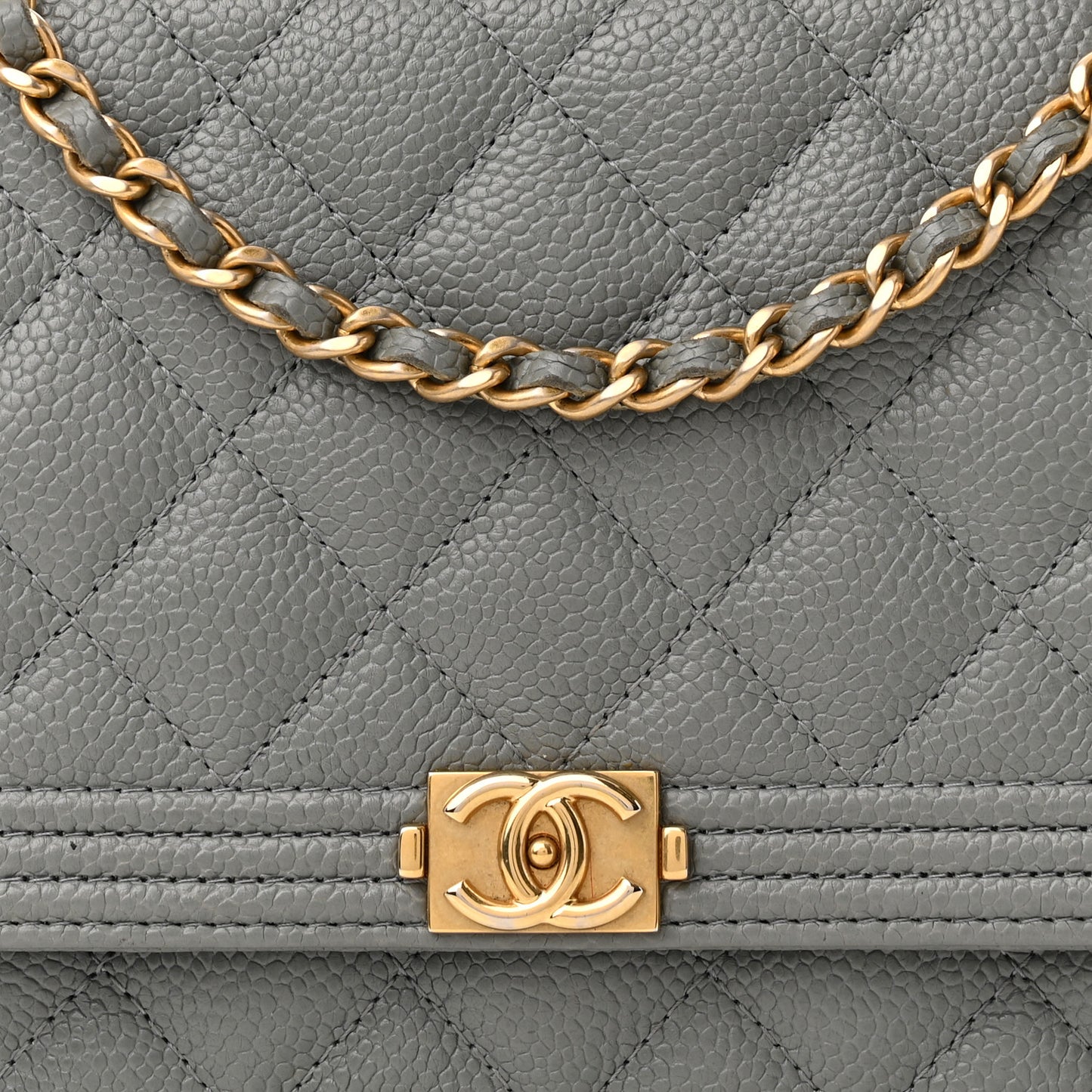 Caviar Quilted Boy Wallet On Chain WOC Grey