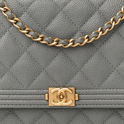 Chanel Caviar Quilted Boy Wallet On Chain WOC Grey 9 of 12