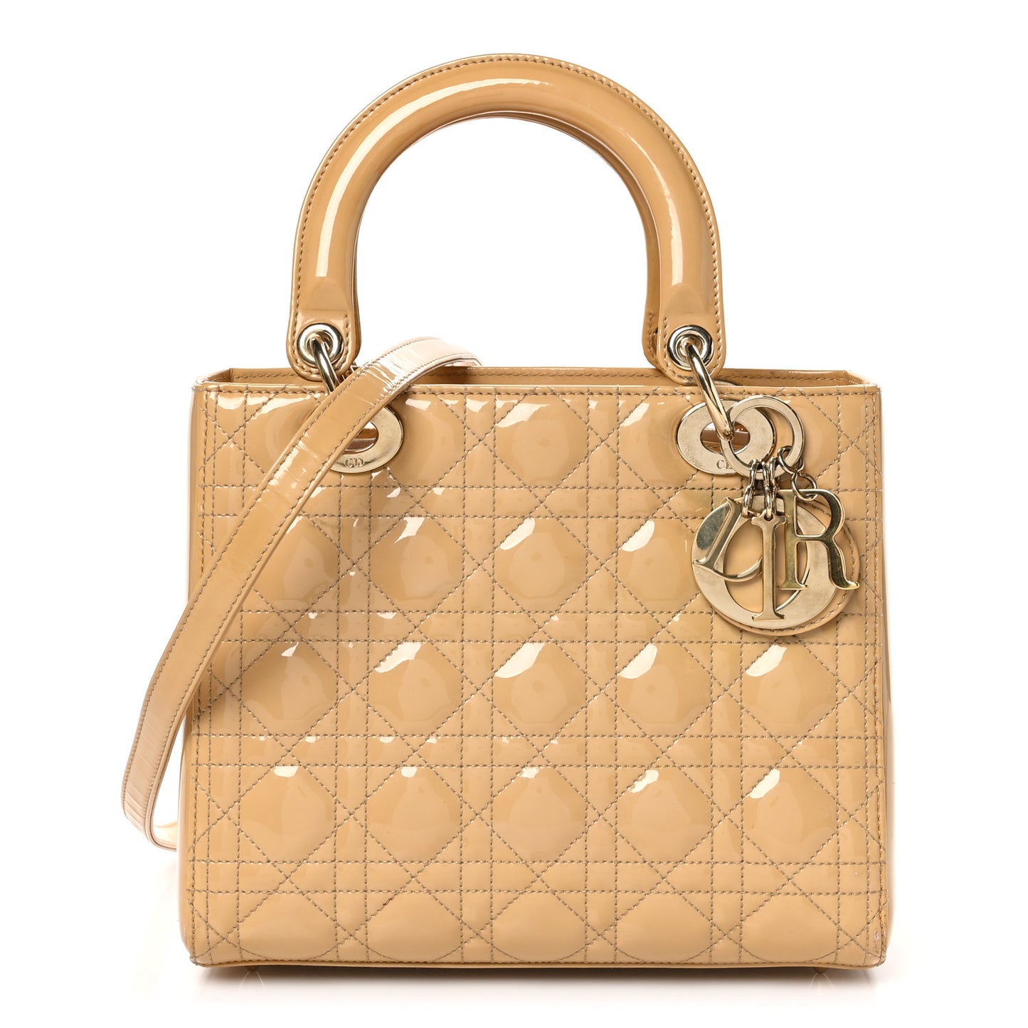 Patent Cannage Medium Lady Dior Beige