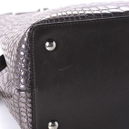 Fendi Metallic Calfskin Crocodile Embroidered Petite 2Jours Tote Silver Mirror 14 of 15