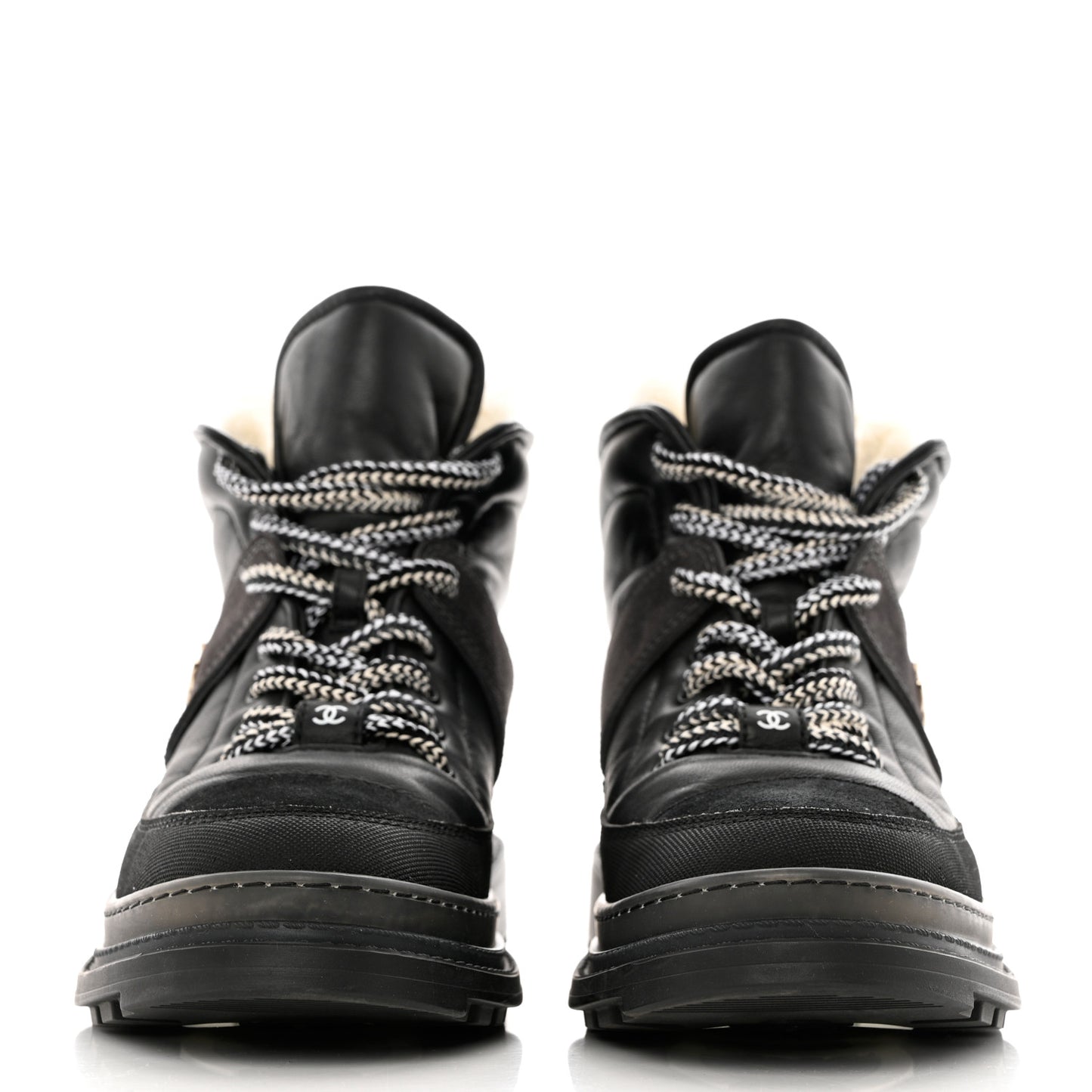Lambskin Shearling Suede CC High Lace Up Boots 38 Black