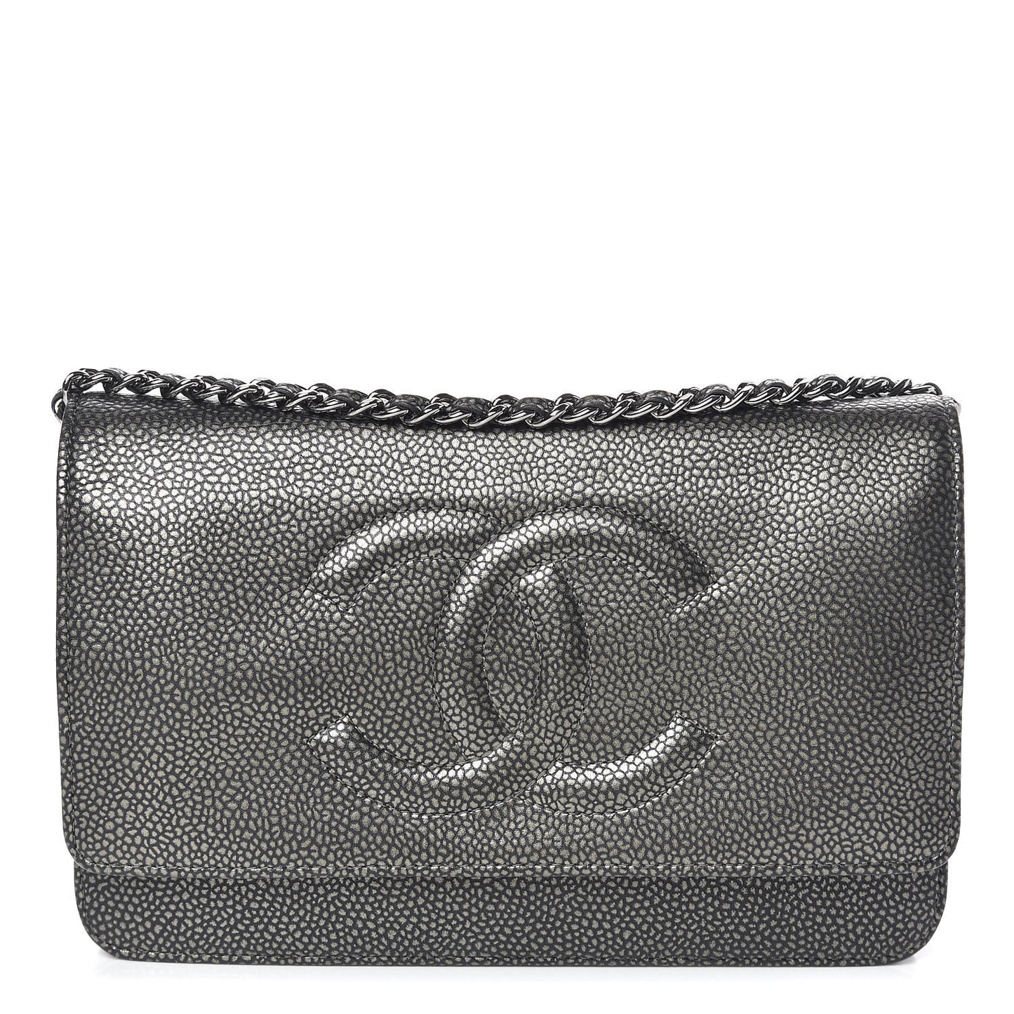 Metallic Caviar Timeless CC Wallet On Chain WOC Grey