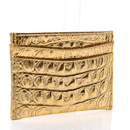 Chanel Metallic Calfskin Crocodile Embossed Cocodile Card Holder Gold 3 of 9