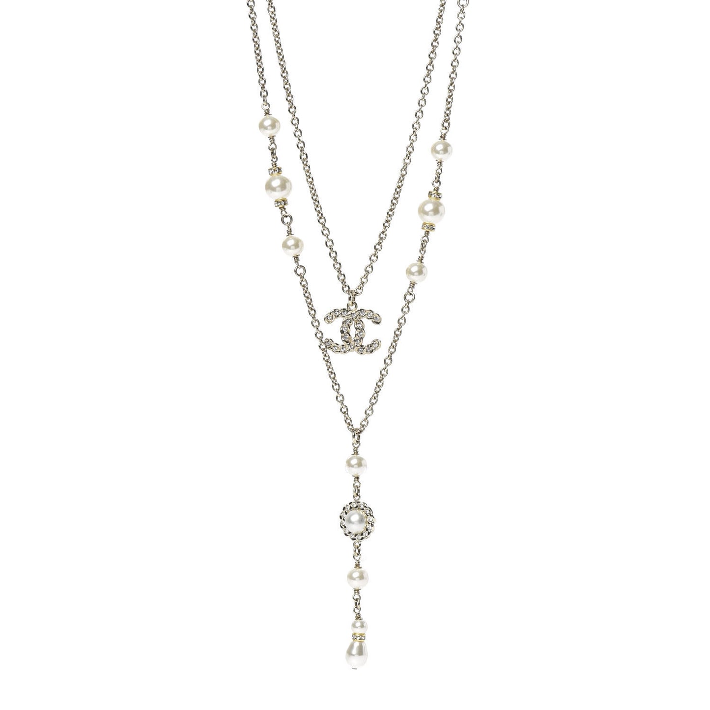 Crystal Pearl Pearls Coronation CC Layered Necklace Gold