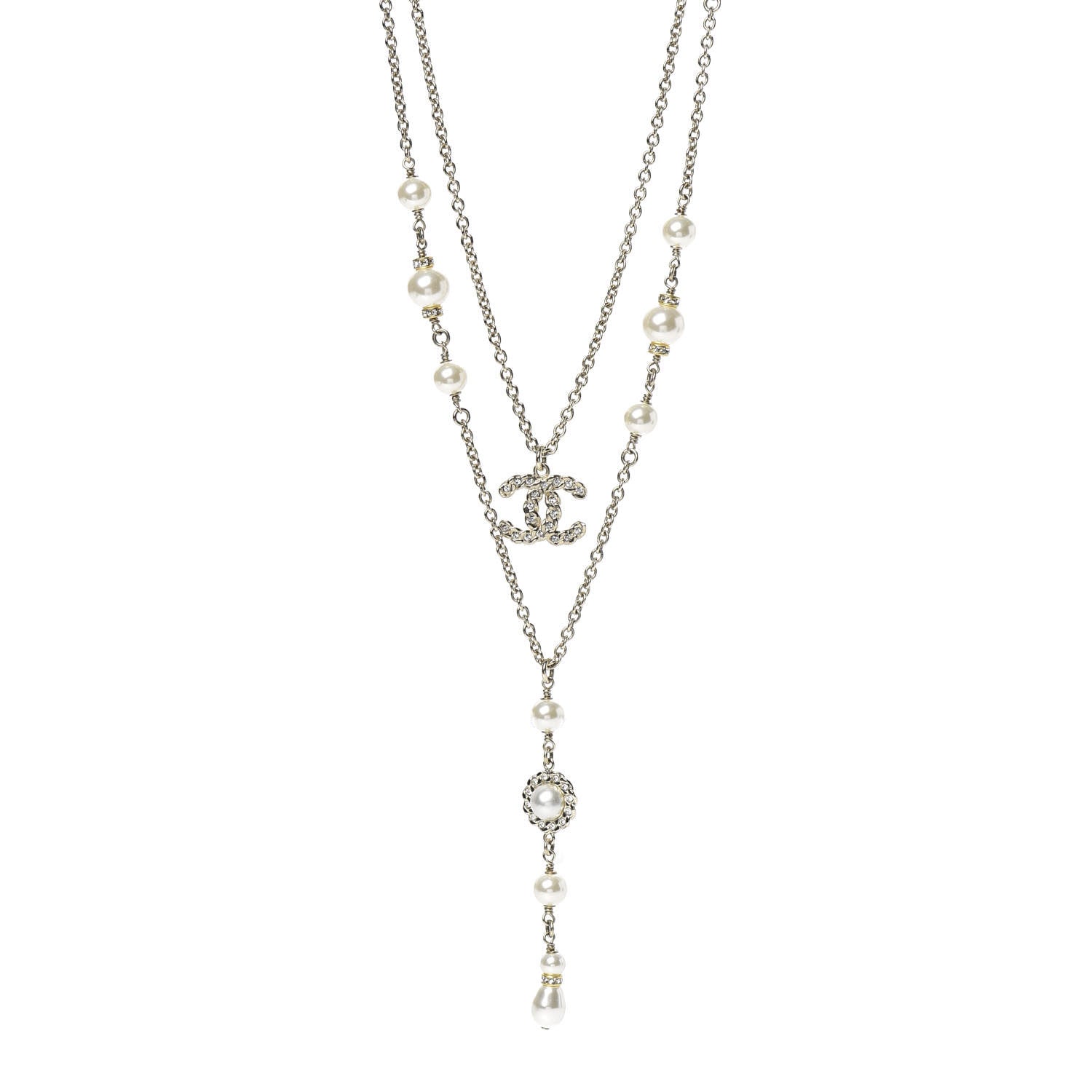 Chanel Crystal Pearl Pearls Coronation CC Layered Necklace Gold 1 of 6