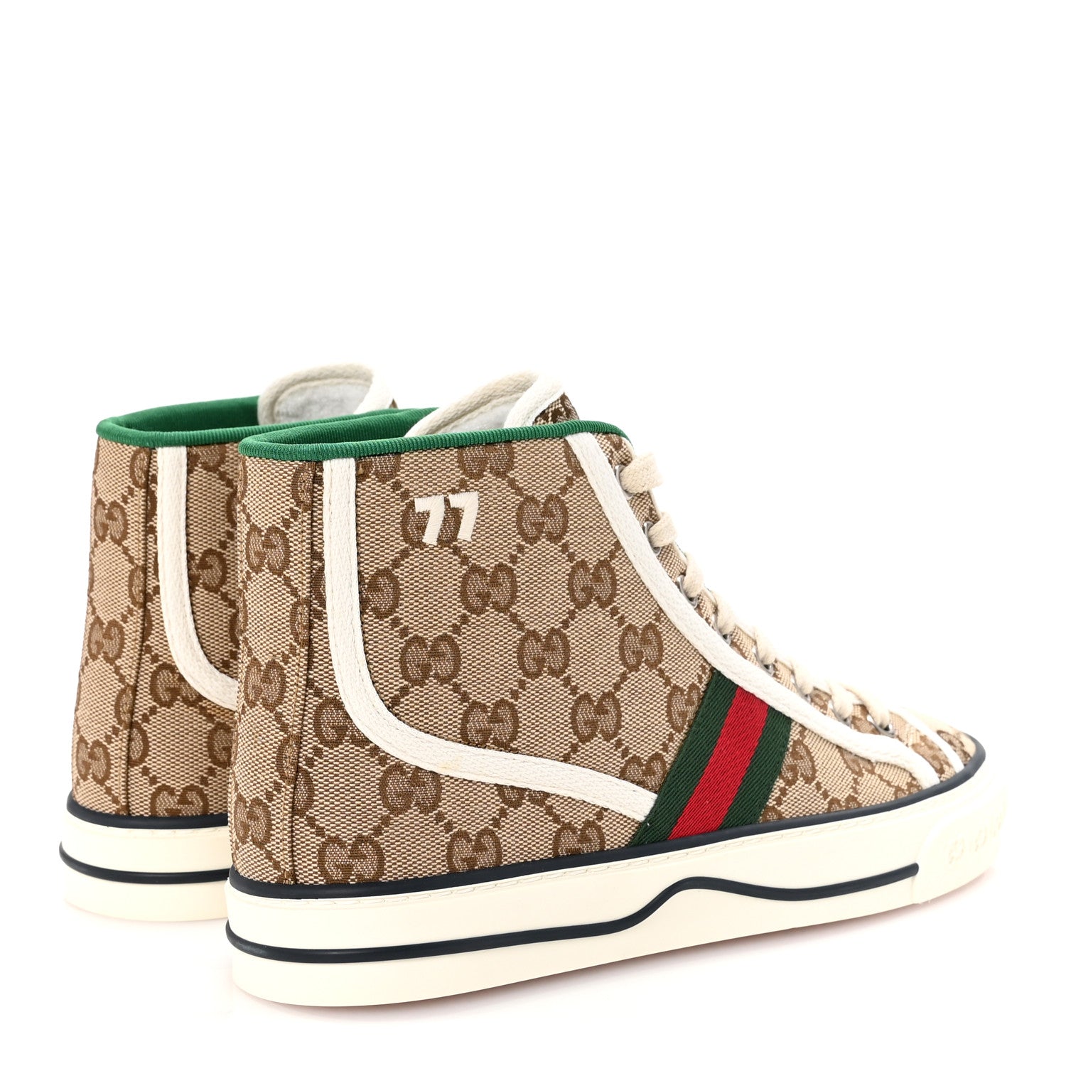 Gucci GG Monogram Web Womens 1977 Tennis High Top Sneakers 37 Beige Ebony Mystic White 5 of 9