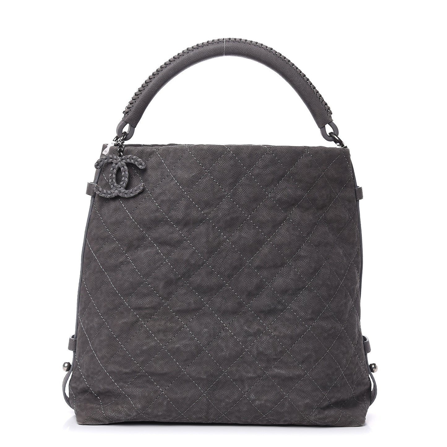 Iridescent Caviar Quilted Boy Handle Hobo Dark Grey
