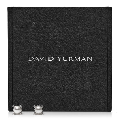 David Yurman Sterling Silver Diamond Pearl 6-6.5mm Cable Stud Earrings 6 of 6