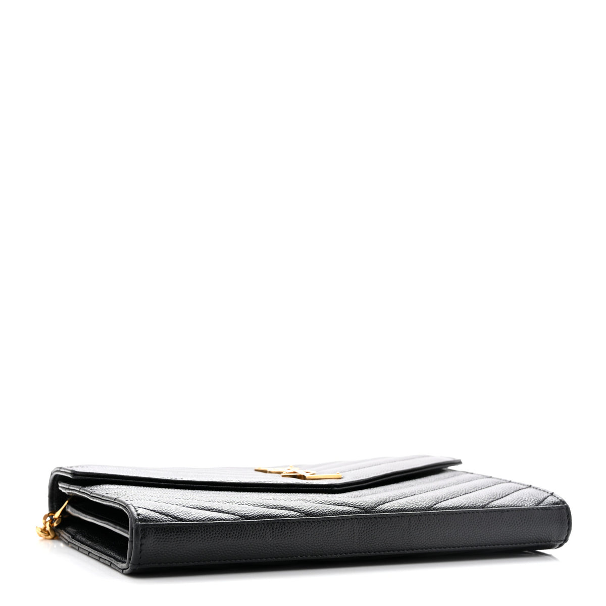 Saint Laurent Grain De Poudre Matelasse Chevron Monogram Chain Wallet Black 7 of 27
