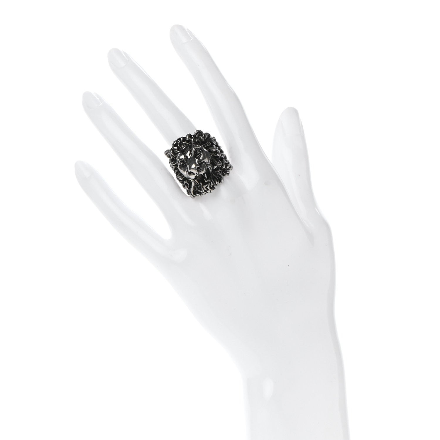 Gucci Palladium Lion Head Ring 19 8.75 Aged Silver 2 of 6