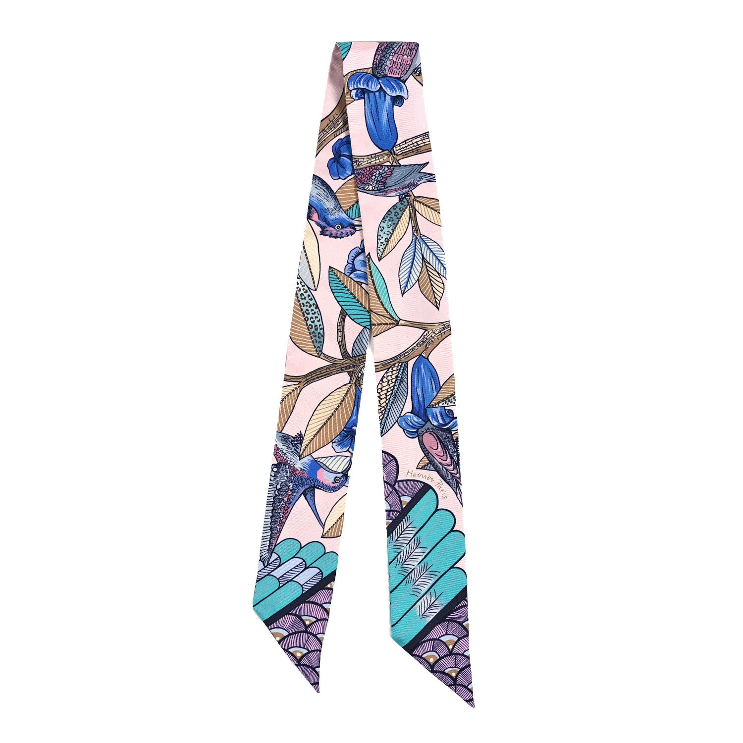 Hermes Silk Tree Of Song Twilly Rose Pale Turquoise 2 of 4