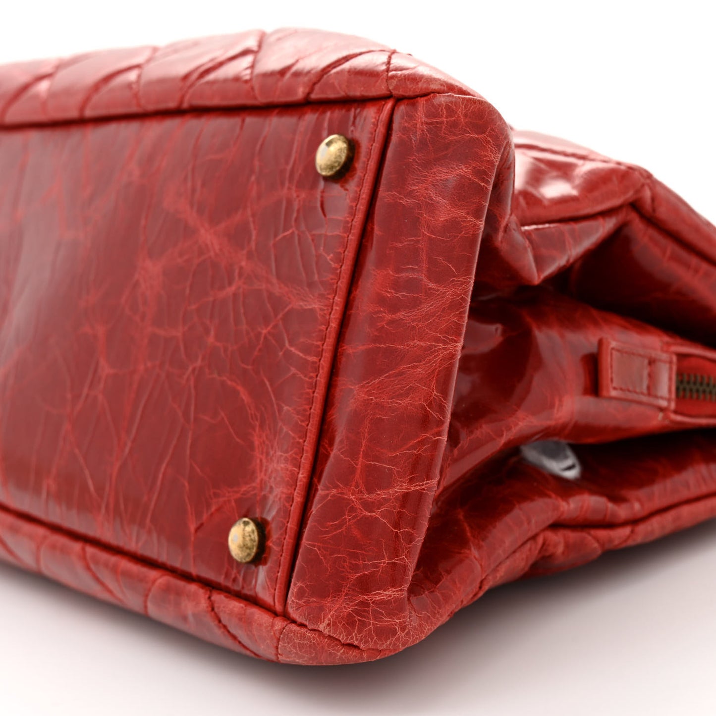 Glazed Crackled Calfskin Small Reissue Tote Red