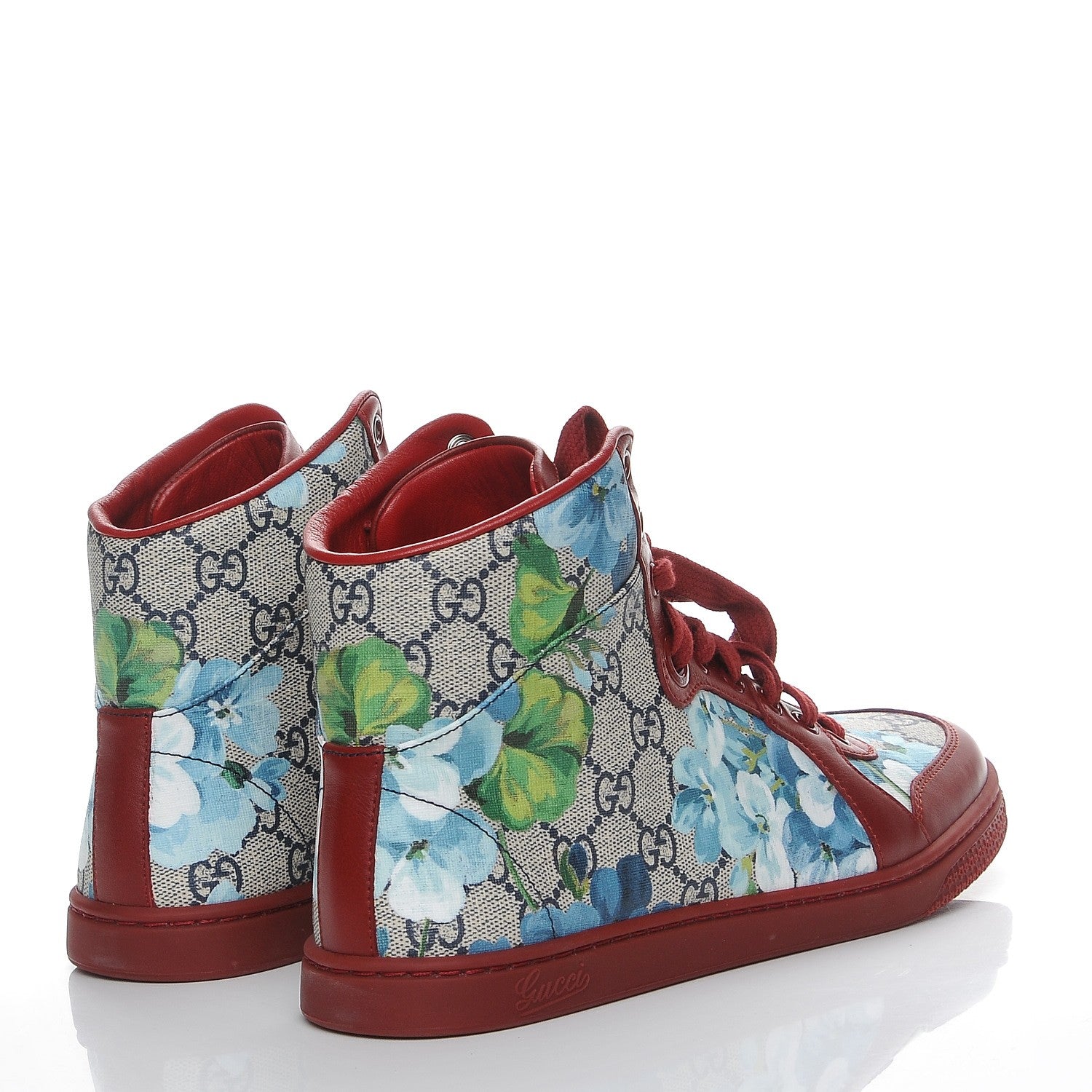 Gucci GG Supreme Monogram Blooms Womens High Top Sneakers 38 Beige Blue Navy Red 4 of 9