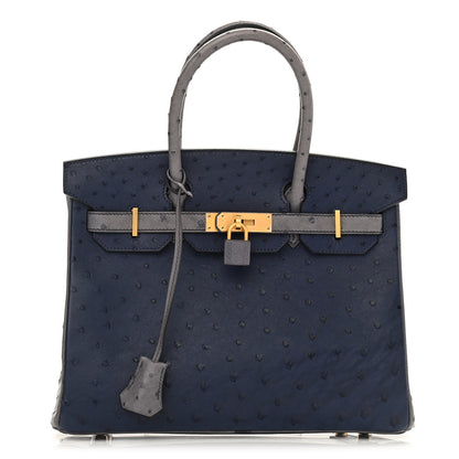 Hermes Ostrich Horseshoe Birkin 30 Bleu Iris Gris Agate 1 of 9