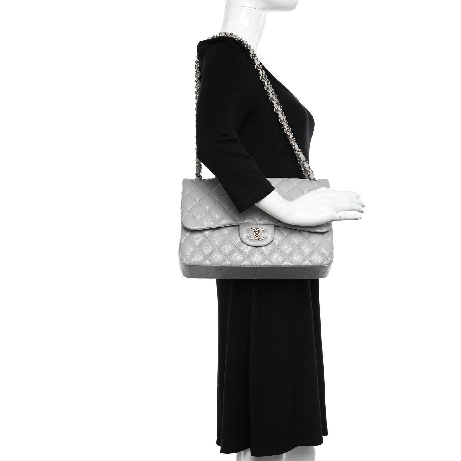 Chanel Caviar Quilted Jumbo Double Flap Grey 2 of 10