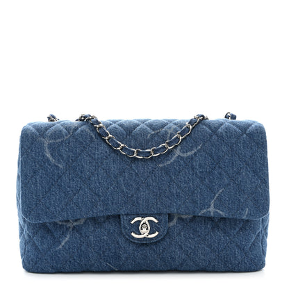 Chanel Denim Quilted CC Print Jumbo Single Flap Blue 1 of 10