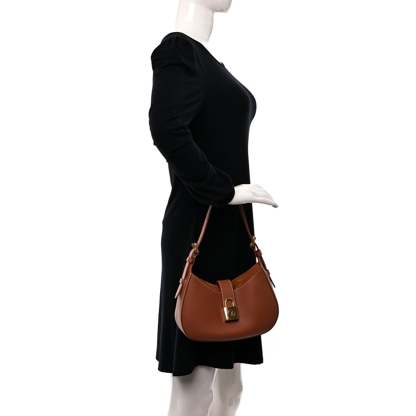 Grained Calfskin Low Key Shoulder Bag Cognac