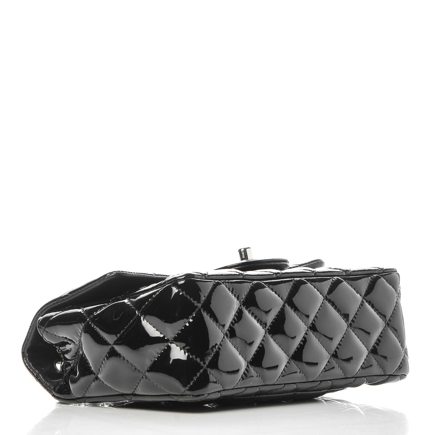 Patent Calfskin Quilted Mini Rectangular Flap Black