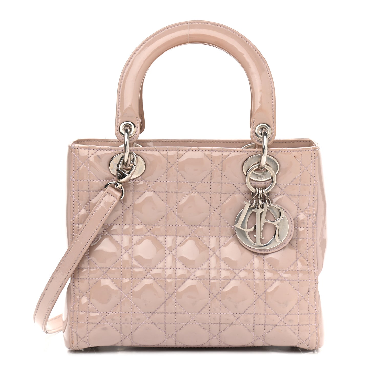 Patent Cannage Medium Lady Dior Rose Clair