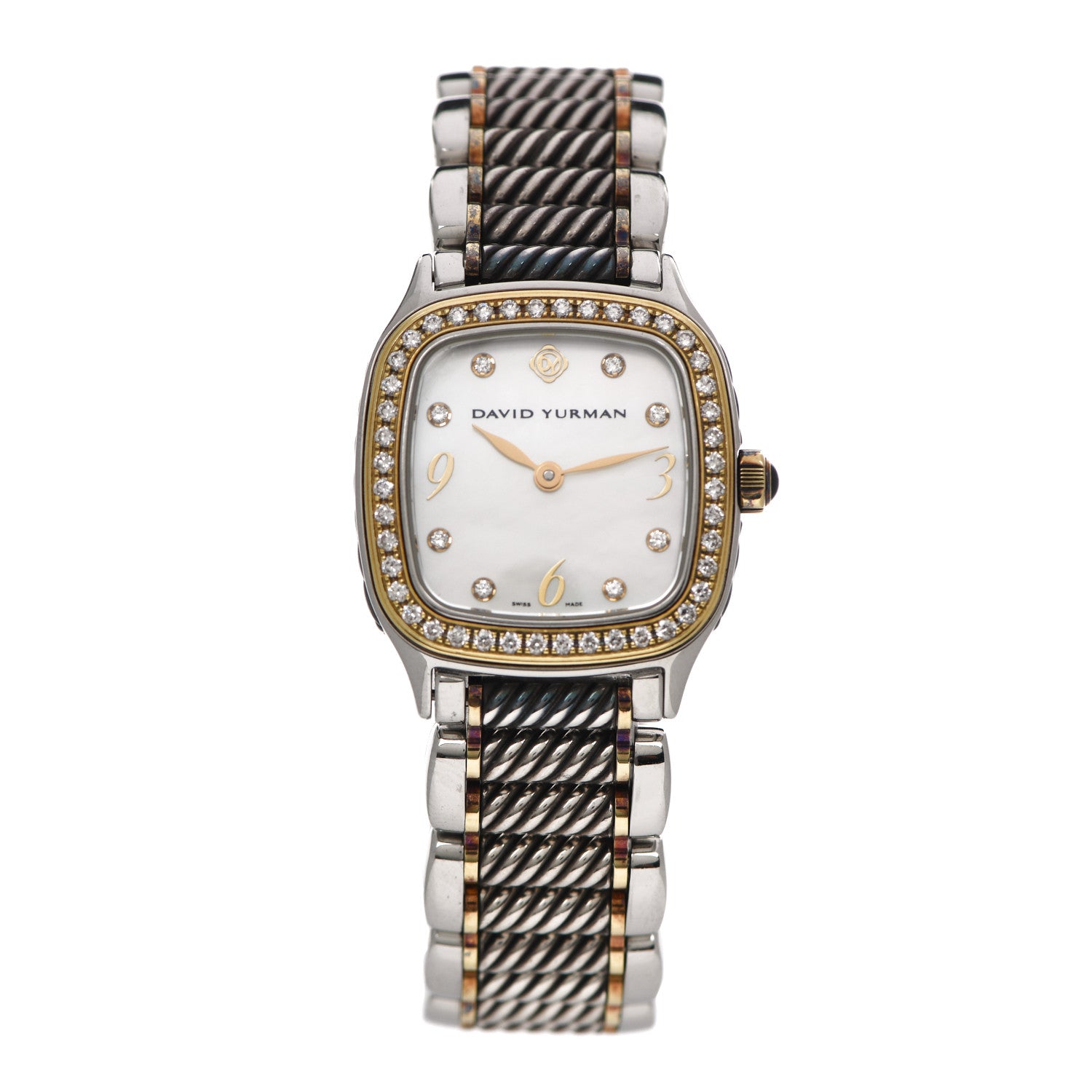 David Yurman Stainless Steel 18K Yellow Gold Diamond Bezel Mother of Pearl 25mm Thoroughbred Quartz Watch 1 of 5