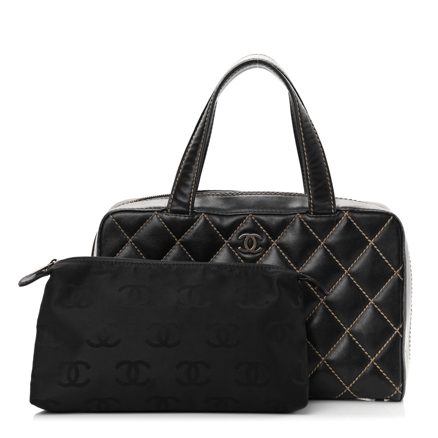 Chanel Calfskin Contrast Stitch Surpique Bowler Dark Brown 1 of 17