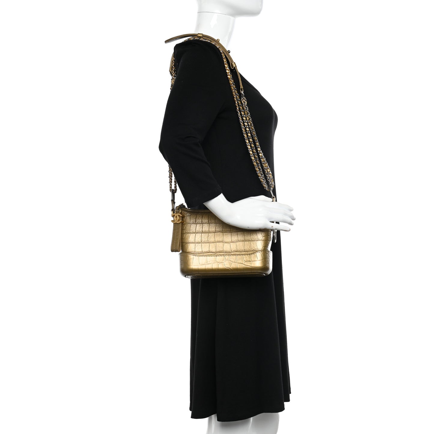Metallic Calfskin Crocodile Embossed Cocodile Small Gabrielle Hobo Gold
