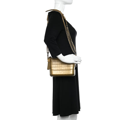 Chanel Metallic Calfskin Crocodile Embossed Cocodile Small Gabrielle Hobo Gold 2 of 10