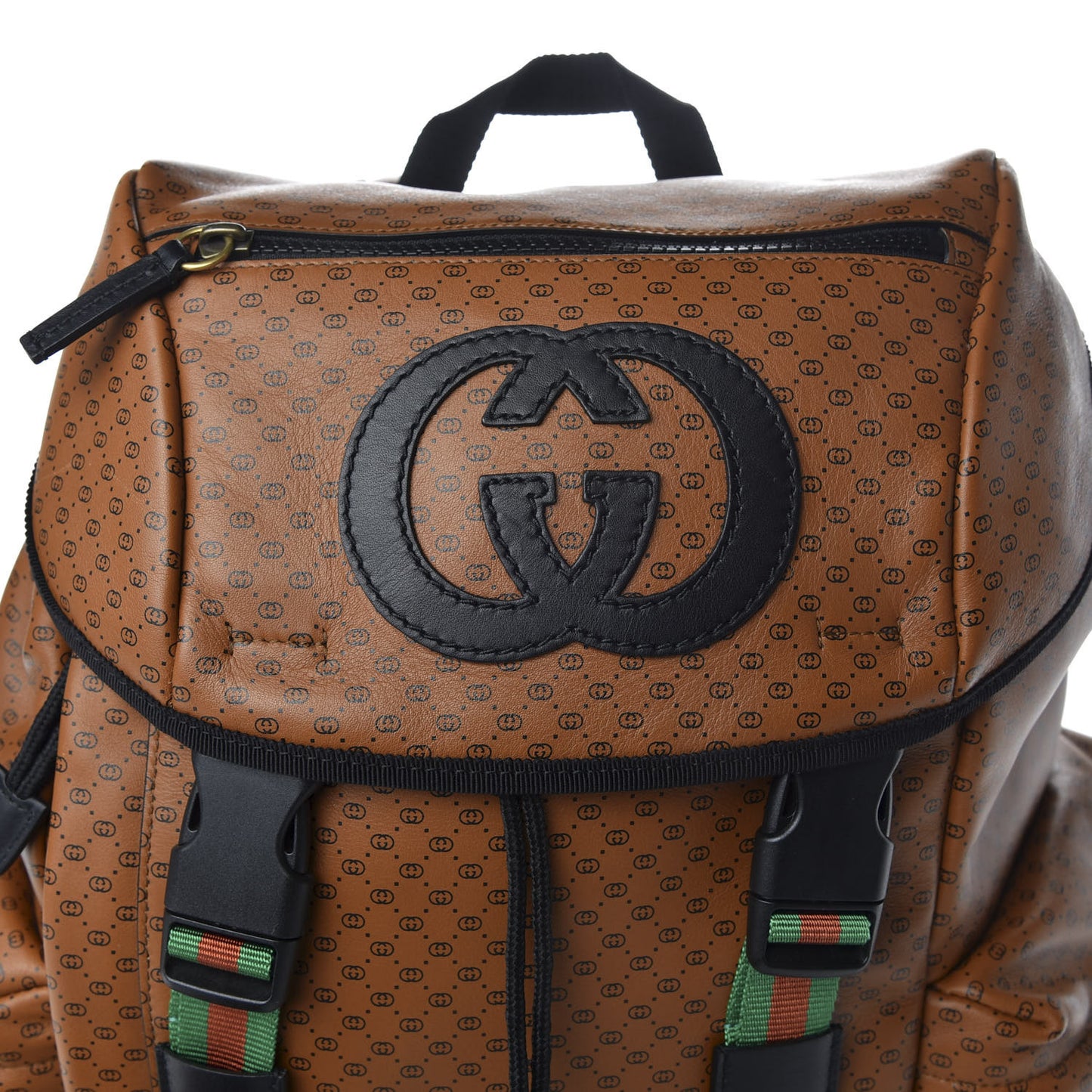 X DAPPER DAN Calfskin GG Micro Monogram Double Buckle Backpack Brown