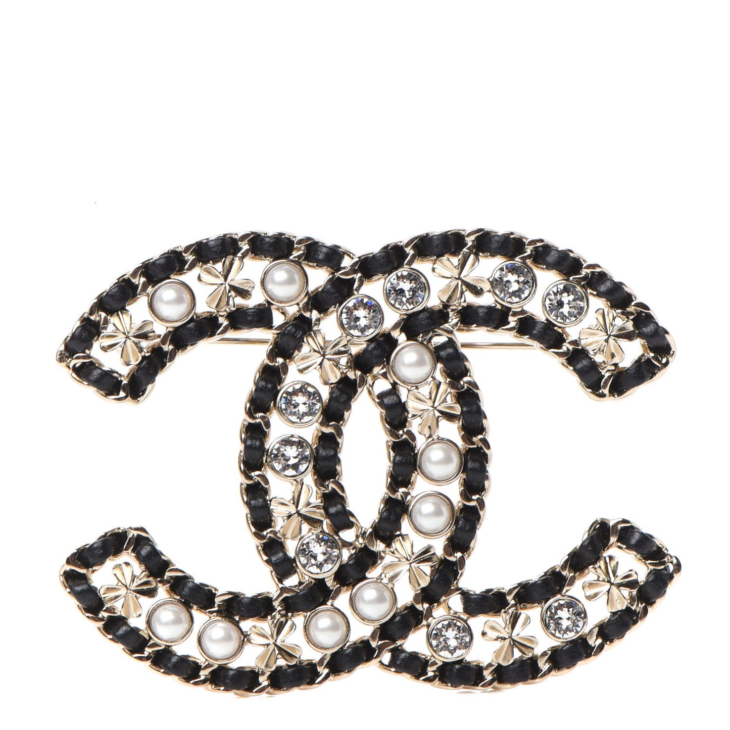 Metal Lambskin Crystal Sergeant Chanel Brooch Black Gold