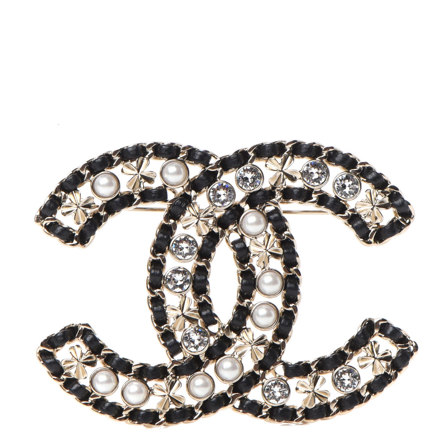 Chanel Metal Lambskin Crystal Sergeant Chanel Brooch Black Gold 1 of 4