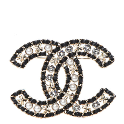Chanel Metal Lambskin Crystal Sergeant Chanel Brooch Black Gold 1 of 4