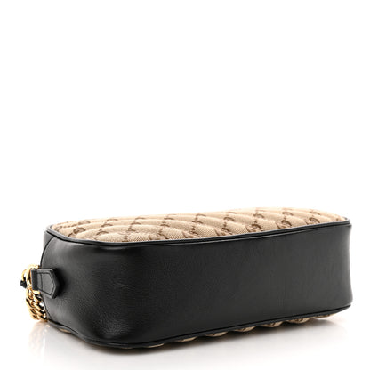 Gucci Monogram Matelasse Diagonal Small GG Marmont Chain Shoulder Bag Beige Black 4 of 12