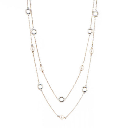 Tiffany Sterling Silver Pearl 7mm Long Necklace 1 of 6