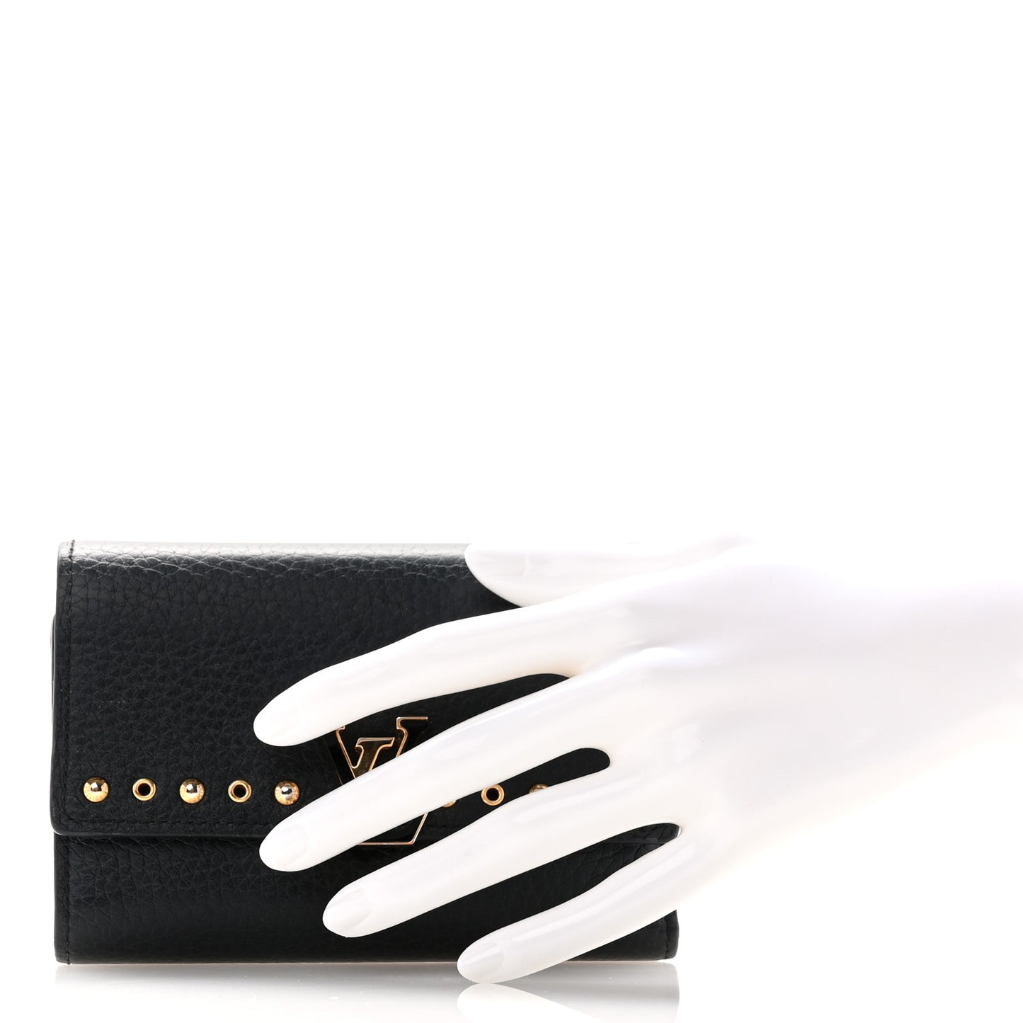 Taurillon Capucines Studded Compact Wallet Black
