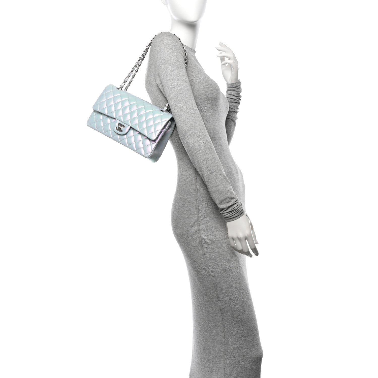 Chanel Iridescent Calfskin Quilted Medium Double Flap Light Blue 2 of 11