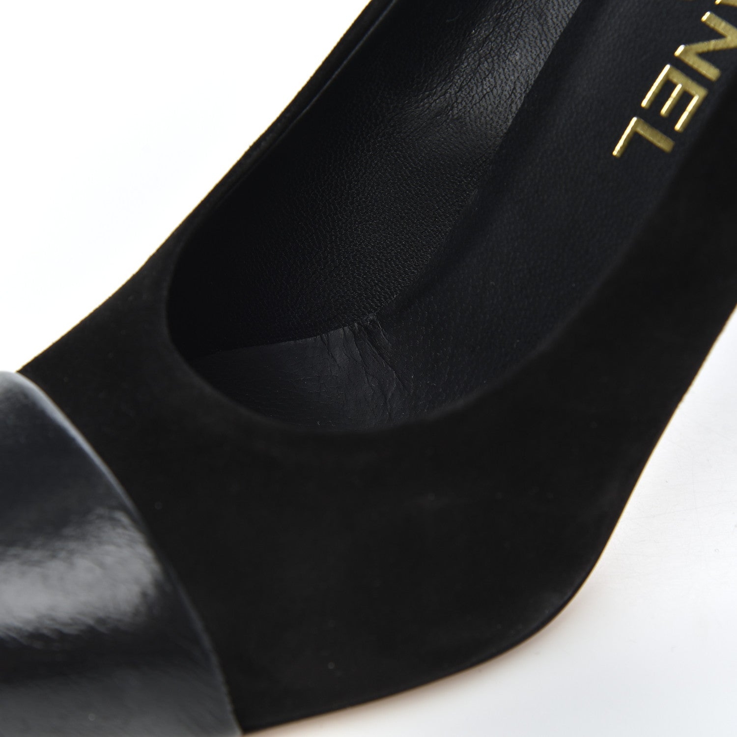 Chanel Suede Cap Toe CC Pumps 38 Black 13 of 18