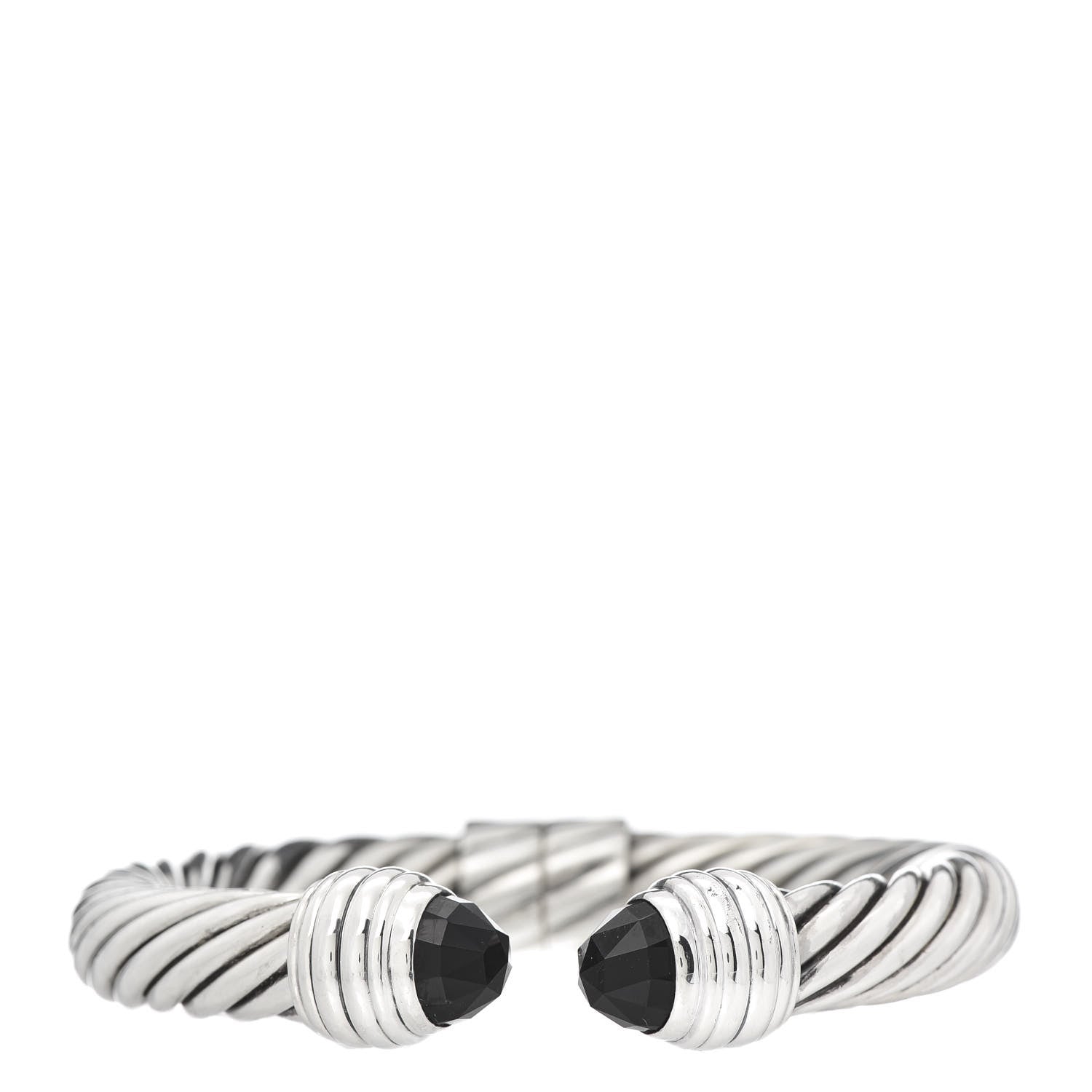 David Yurman Sterling Silver Black Onyx 10mm Cable Classics Hinged Bracelet 1 of 4