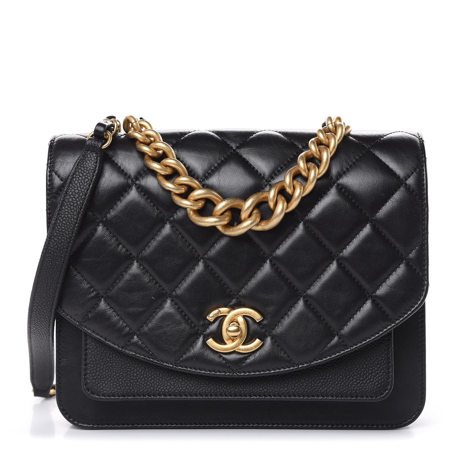 Chanel Calfskin Caviar Quilted Chain Handle Flap Black 1 of 12