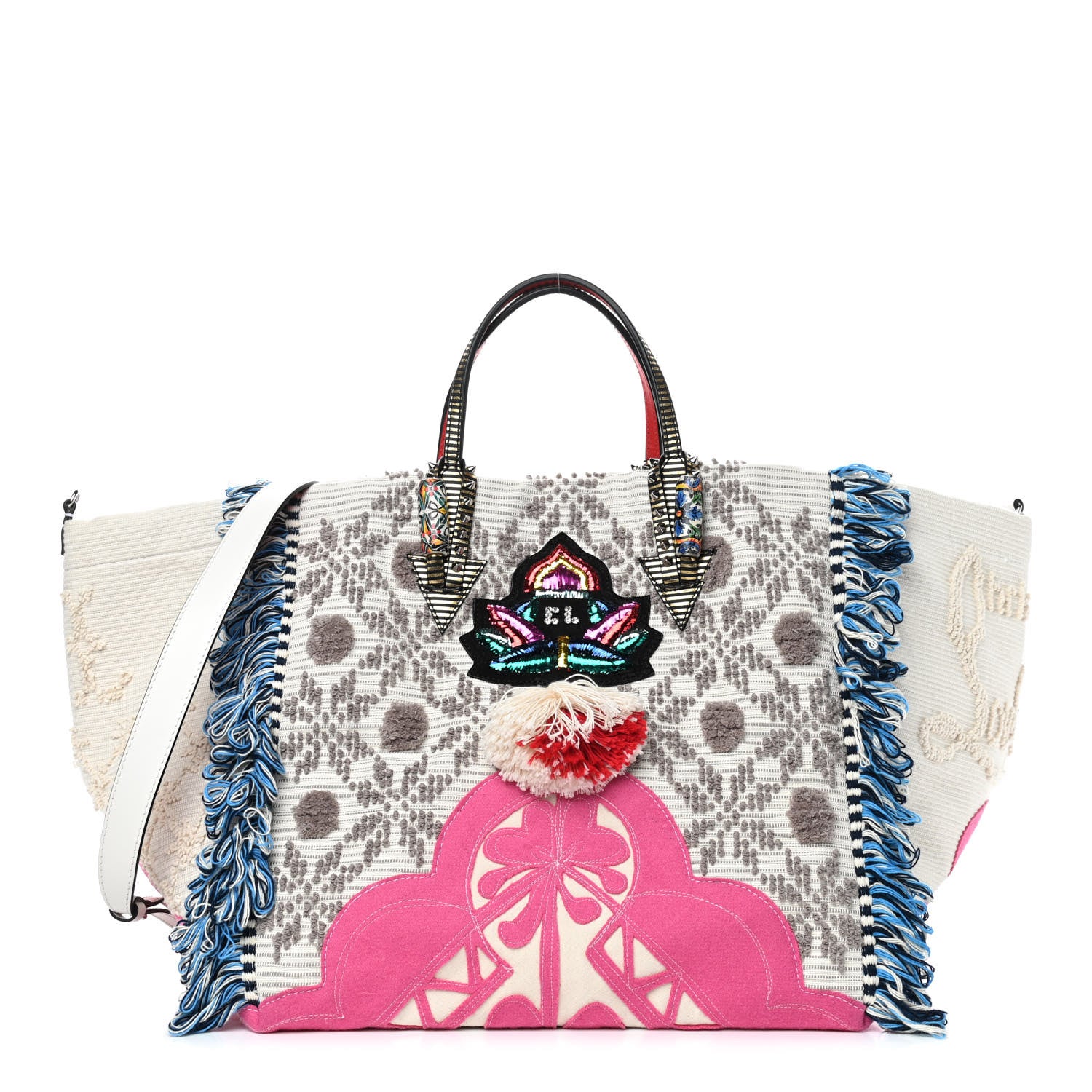 Christian Louboutin Cotton Embroidered Portugaba Tote Ivory Multi 1 of 8
