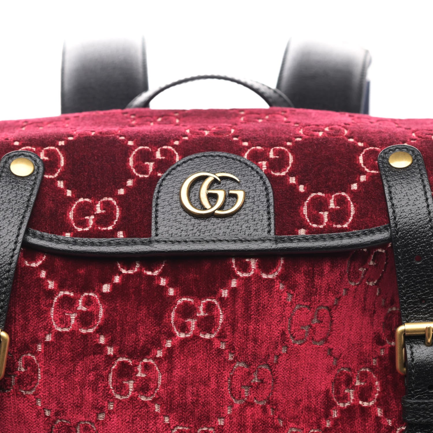 Gucci Velvet GG Monogram Textured Calfskin Web Small Double Buckle Backpack Red Cipria Black 8 of 10