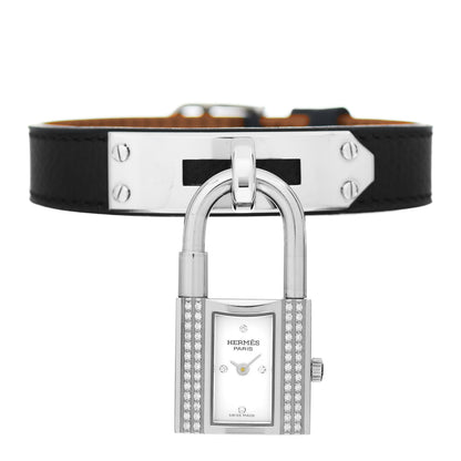 Hermes Stainless Steel Epsom Diamond 20mm Kelly Cadena Quartz Watch Noir 1 of 4