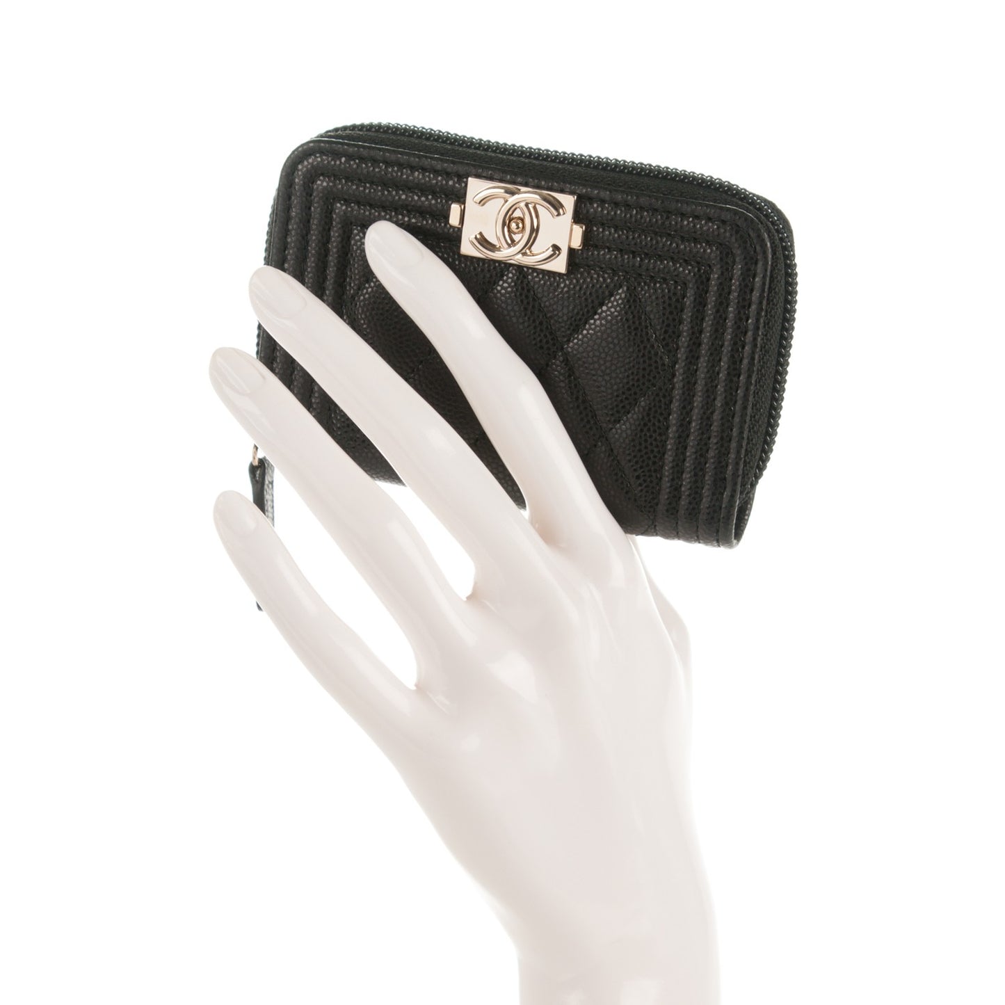 Caviar Quilted Boy Zip Around Coin Purse Wallet Black